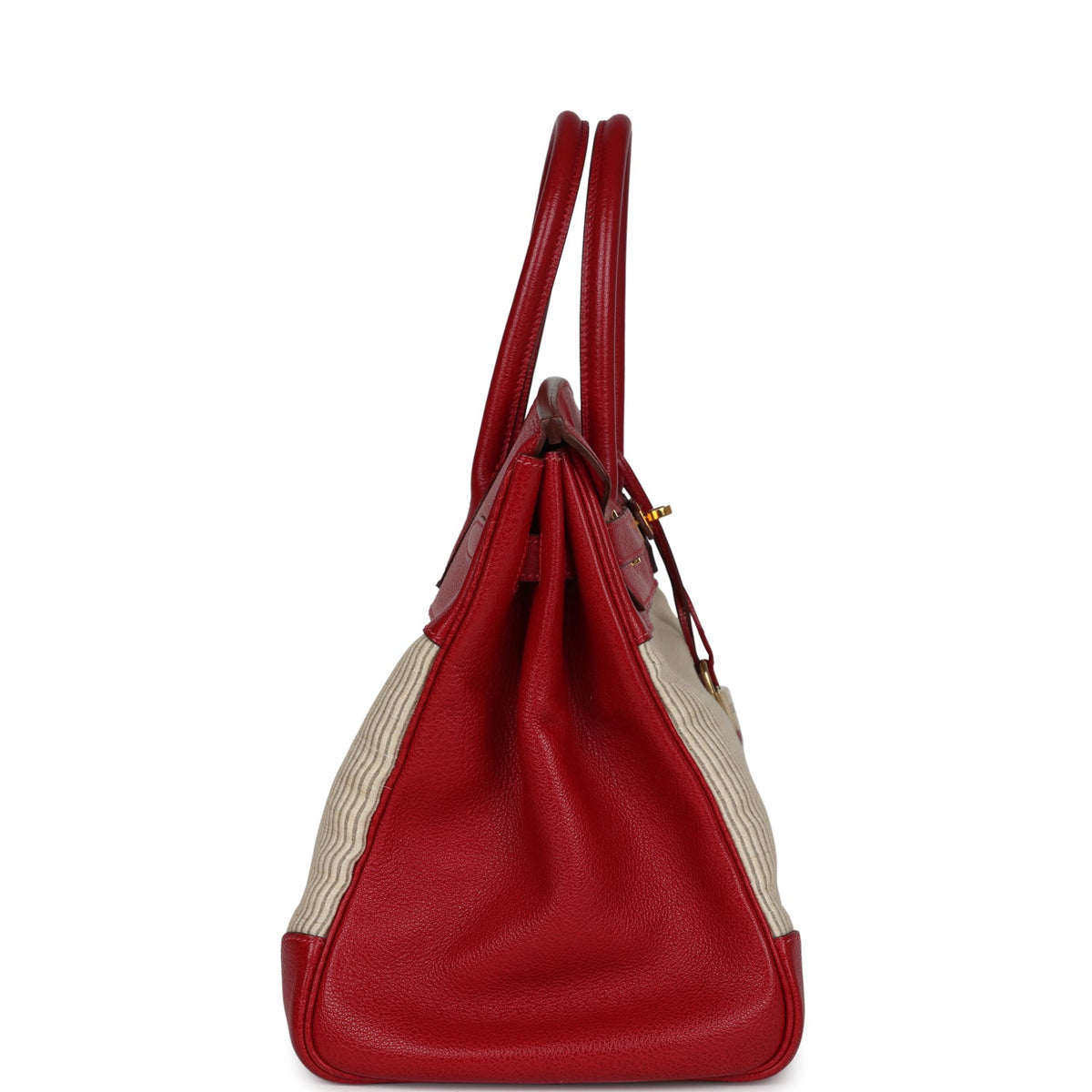 Vintage Hermes Birkin 35 Rouge Vif Buffalo and Crinoline Gold Hardware