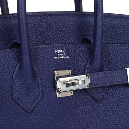 Pre-owned Hermes Birkin 25 Bleu Encre Togo Palladium Hardware