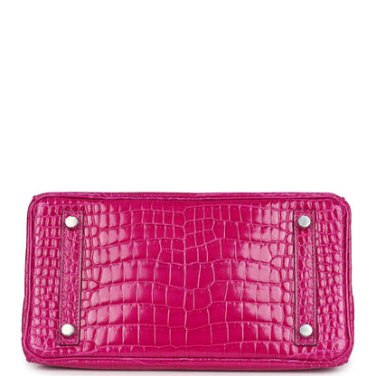 Hermes Birkin 25 Rose Sheherazade Shiny Porosus Crocodile Palladium Hardware