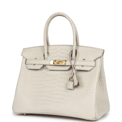 Hermes Birkin 30 Beton Matte Porosus Crocodile Gold Hardware