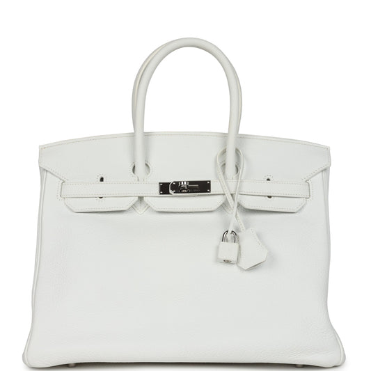 Pre-owned Hermes Birkin 35 White Clemence Palladium Hardware