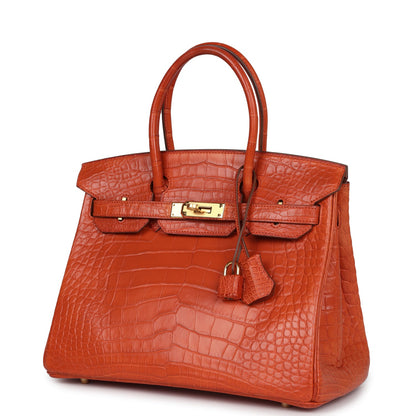 Pre-owned Hermes Birkin 30 Sanguine Matte Alligator Gold Hardware