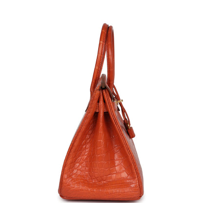 Pre-owned Hermes Birkin 30 Sanguine Matte Alligator Gold Hardware