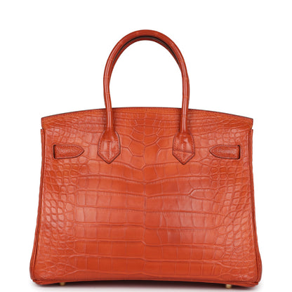 Pre-owned Hermes Birkin 30 Sanguine Matte Alligator Gold Hardware