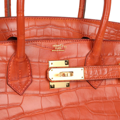 Pre-owned Hermes Birkin 30 Sanguine Matte Alligator Gold Hardware