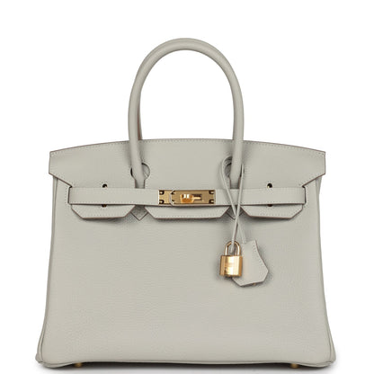 Pre-owned Hermes Birkin 30 Gris Perle Togo Gold Hardware
