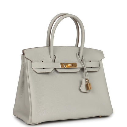 Pre-owned Hermes Birkin 30 Gris Perle Togo Gold Hardware