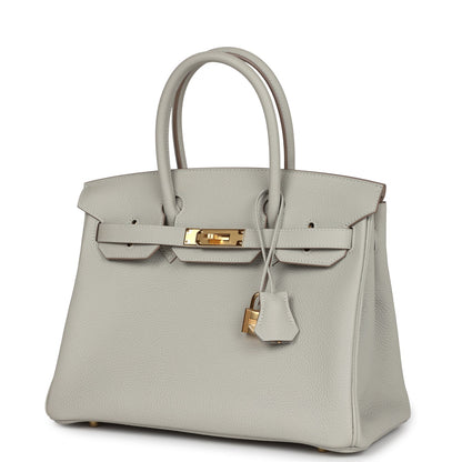 Pre-owned Hermes Birkin 30 Gris Perle Togo Gold Hardware