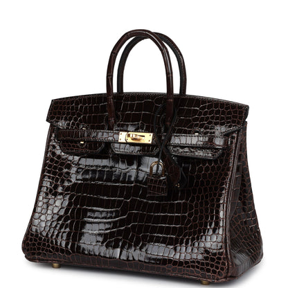 Hermes Birkin 25 Macassar Shiny Porosus Crocodile Gold Hardware