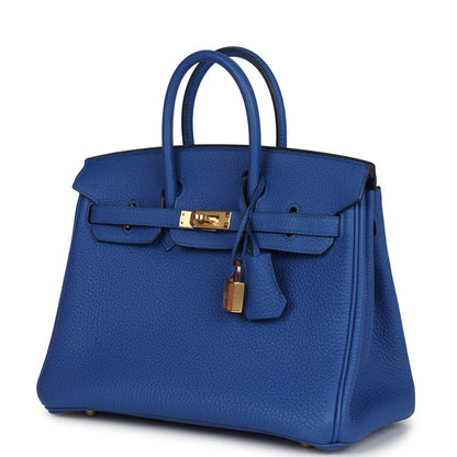 Pre-owned Hermes Birkin 25 Bleu France Togo Gold Hardware