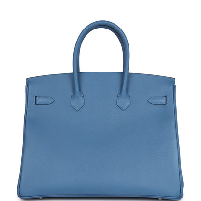 Pre-owned Hermes Birkin 35 Bleu Azur Epsom Palladium Hardware