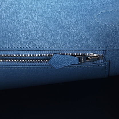 Pre-owned Hermes Birkin 35 Bleu Azur Epsom Palladium Hardware