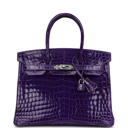 Pre-owned Hermes Birkin 30 Ultraviolet Shiny Niloticus Crocodile Palladium Hardware