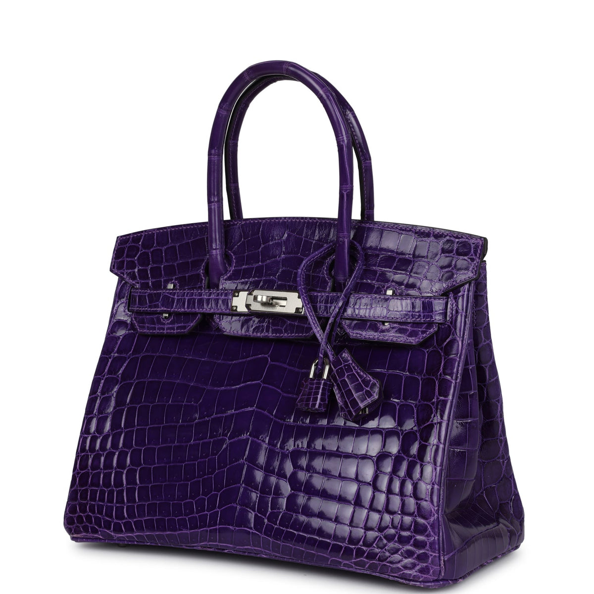Pre-owned Hermes Birkin 30 Ultraviolet Shiny Niloticus Crocodile Palladium Hardware