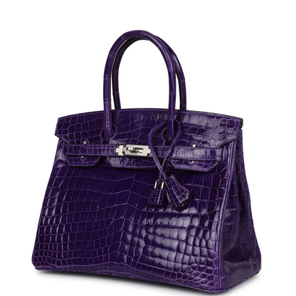 Pre-owned Hermes Birkin 30 Ultraviolet Shiny Niloticus Crocodile Palladium Hardware