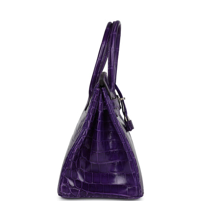 Pre-owned Hermes Birkin 30 Ultraviolet Shiny Niloticus Crocodile Palladium Hardware