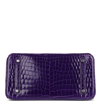 Pre-owned Hermes Birkin 30 Ultraviolet Shiny Niloticus Crocodile Palladium Hardware