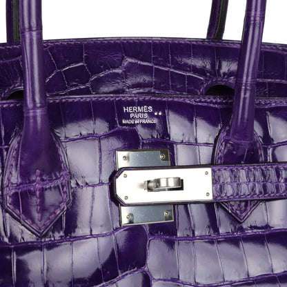 Pre-owned Hermes Birkin 30 Ultraviolet Shiny Niloticus Crocodile Palladium Hardware
