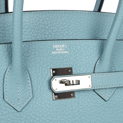 Pre-owned Hermes Birkin 35 Ciel Togo Palladium Hardware
