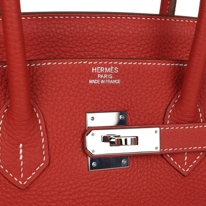 Pre-owned Hermes Birkin 35 Eclat Sanguine and White Clemence Palladium Hardware