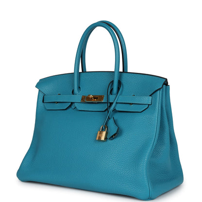Pre-owned Hermes Birkin 35 Bleu Izmir Clemence Gold Hardware