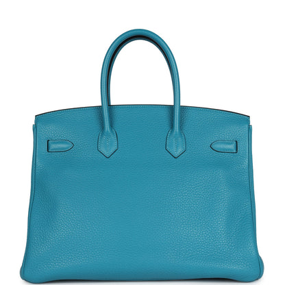 Pre-owned Hermes Birkin 35 Bleu Izmir Clemence Gold Hardware