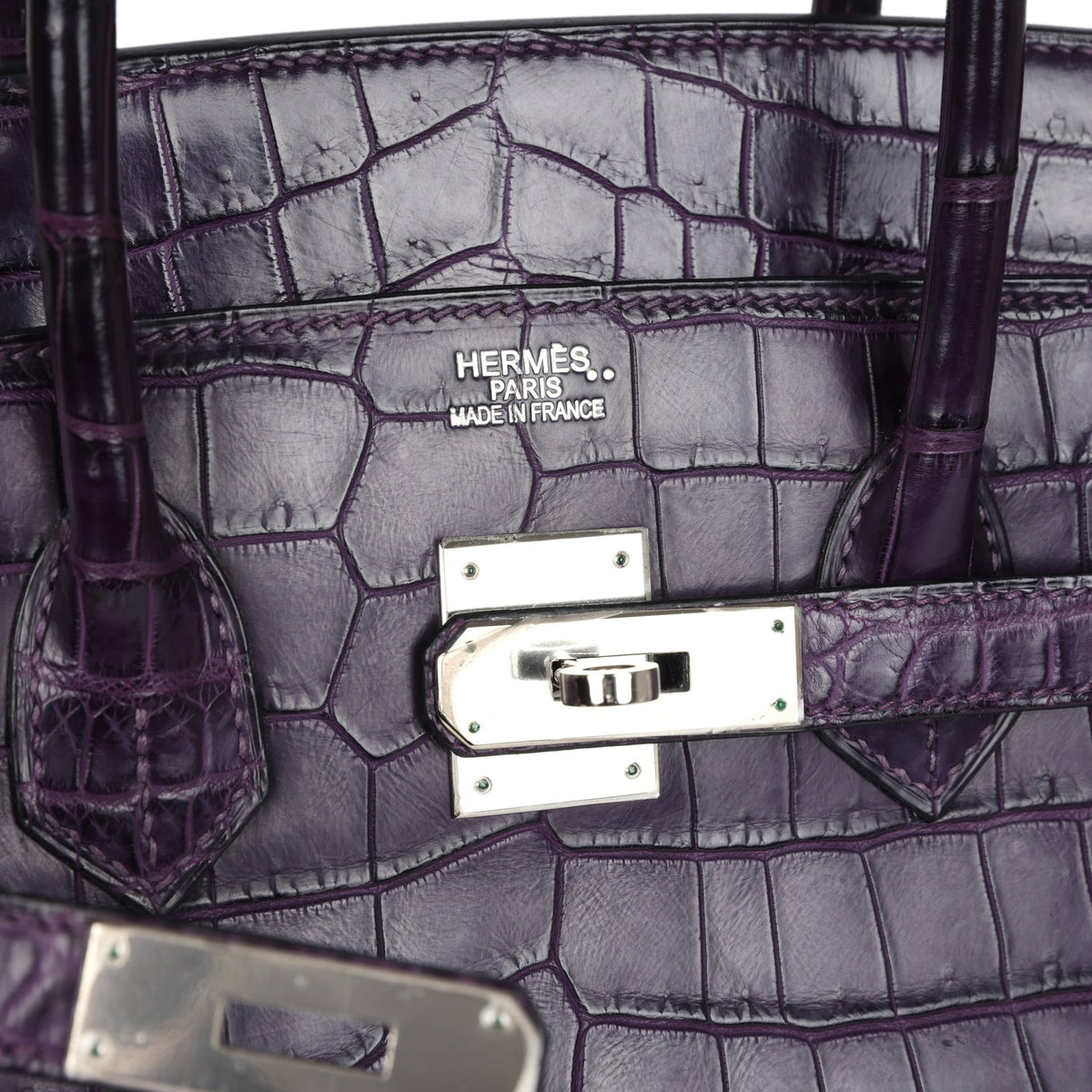 Pre-owned Hermes Birkin 35 Amethyst Matte Niloticus Crocodile Palladium Hardware