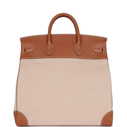 Hermes Birkin HAC 40 Gold Evercolor and Ecru Toile Palladium Hardware