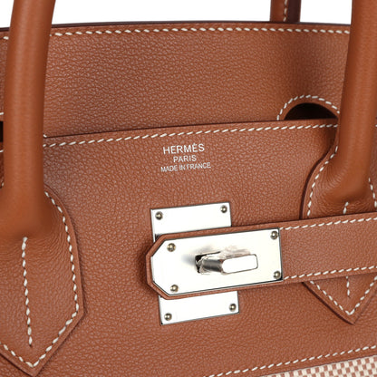 Hermes Birkin HAC 40 Gold Evercolor and Ecru Toile Palladium Hardware