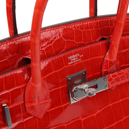 Hermes Birkin 30 Geranium Shiny Niloticus Crocodile Palladium Hardware