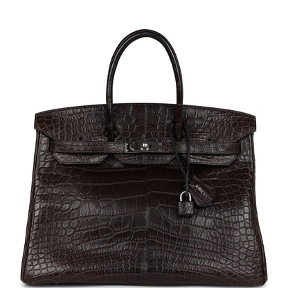Pre-owned Hermes Birkin 35 Ebene Matte Alligator Palladium Hardware