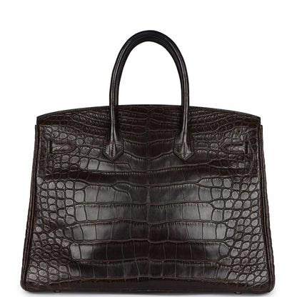 Pre-owned Hermes Birkin 35 Ebene Matte Alligator Palladium Hardware