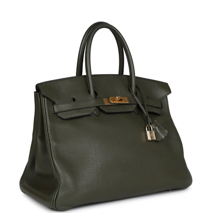 Vintage Hermes Birkin 35 Vert Olive Clemence Gold Hardware