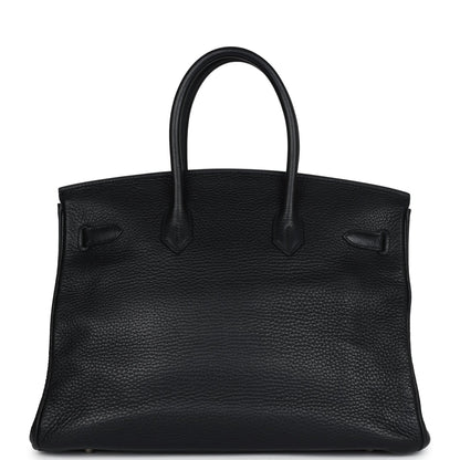 Vintage Hermes Birkin 35 Black Clemence Palladium Hardware