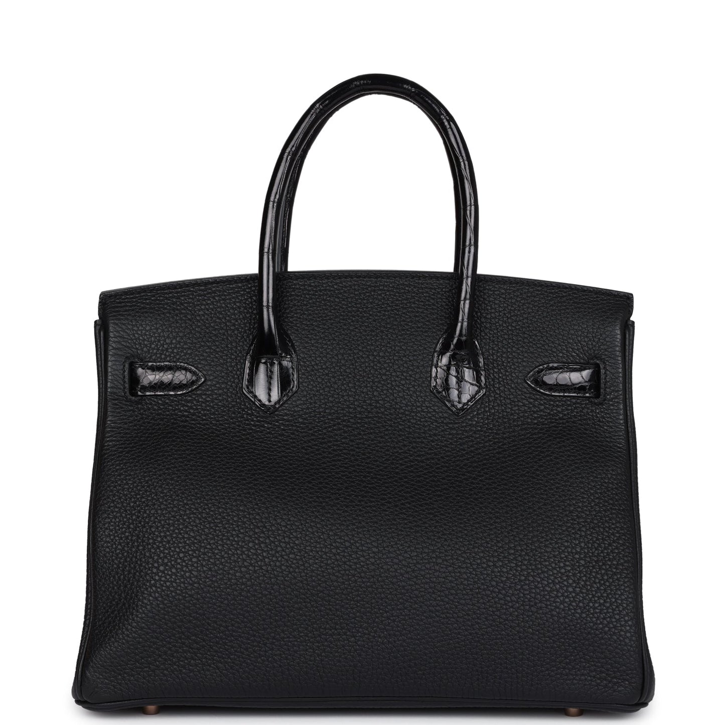 Hermes Birkin 30 Black Shiny Niloticus Crocodile and Togo Touch Rose Gold Hardware