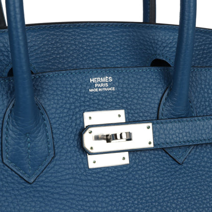 Pre-owned Hermes Birkin 30 Bleu Thalassa Clemence Palladium Hardware
