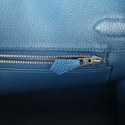Pre-owned Hermes Birkin 30 Bleu Thalassa Clemence Palladium Hardware