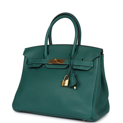 Pre-owned Hermes Birkin 30 Malachite Clemence Gold Hardware
