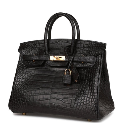 Hermes Birkin 25 Black Matte Alligator Gold Hardware