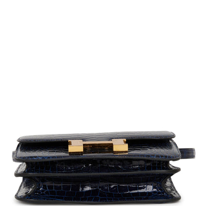 Hermes Constance 18 Bleu Saphir Shiny Alligator Gold Hardware