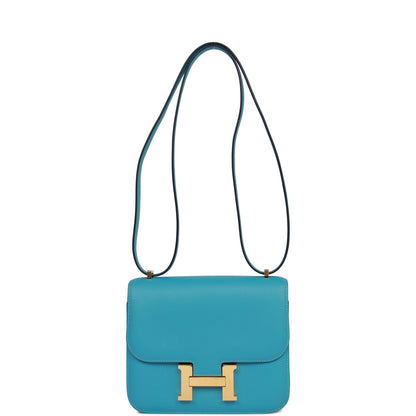 Hermes Constance 18 Bleu du Nord Swift Gold Hardware