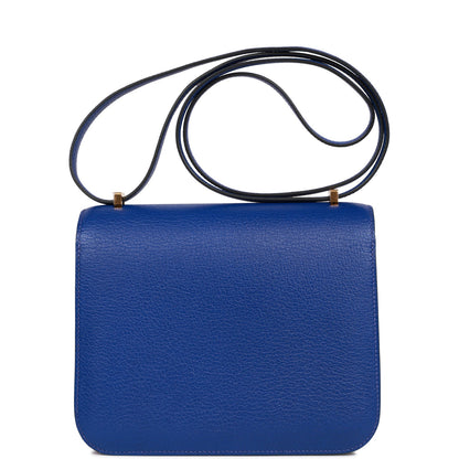 Hermes Constance 18 Bleu Electric Chevre Gold Hardware