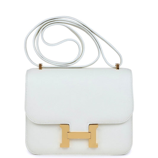 Pre-owned Hermes Constance 18 White Evercolor Gold Hardware