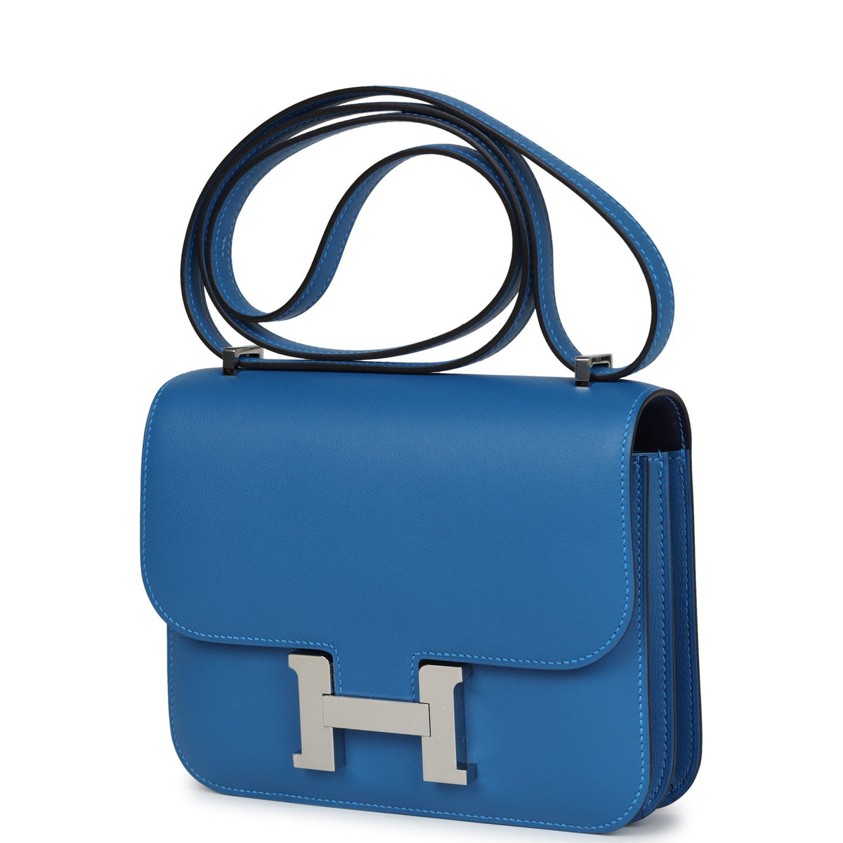 Pre-owned Hermes Constance 18 Mykonos Verso Evercolor Palladium Hardware
