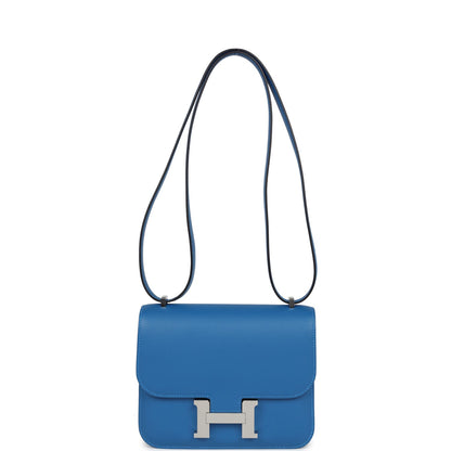 Pre-owned Hermes Constance 18 Mykonos Verso Evercolor Palladium Hardware