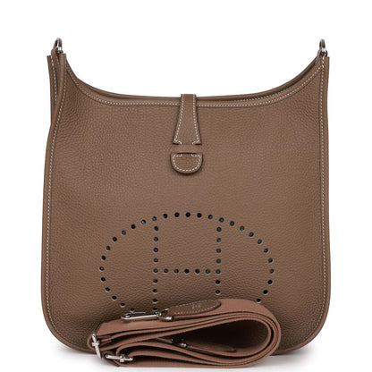 Pre-owned Hermes Evelyne III PM Etoupe Clemence Palladium Hardware