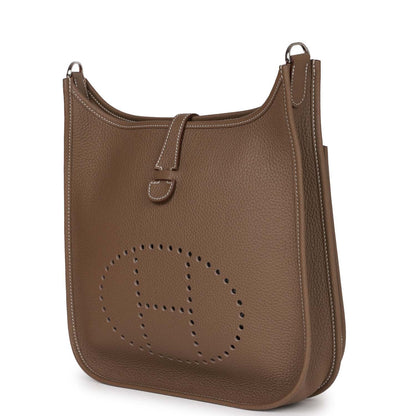 Pre-owned Hermes Evelyne III PM Etoupe Clemence Palladium Hardware