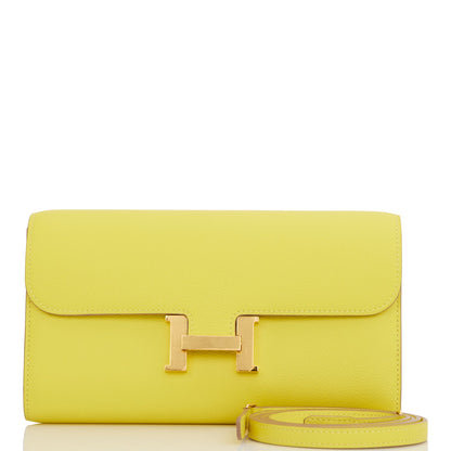 Hermes Constance Wallet To Go Lime Evercolor Gold Hardware