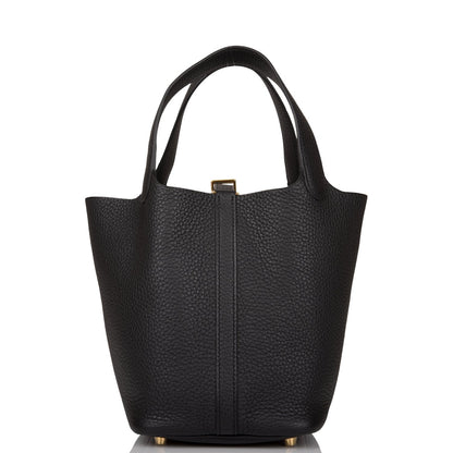 Hermes Black Clemence Picotin Lock 18cm Gold Hardware