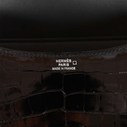 Hermes Constance 18 Black Shiny Alligator Palladium Tiger's Eye Hardware